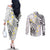 Plumeria With White Polynesian Tattoo Pattern Couples Matching Off The Shoulder Long Sleeve Dress and Long Sleeve Button Shirt