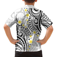 Plumeria With White Polynesian Tattoo Pattern Family Matching Off The Shoulder Long Sleeve Dress and Hawaiian Shirt LT05 - Polynesian Pride