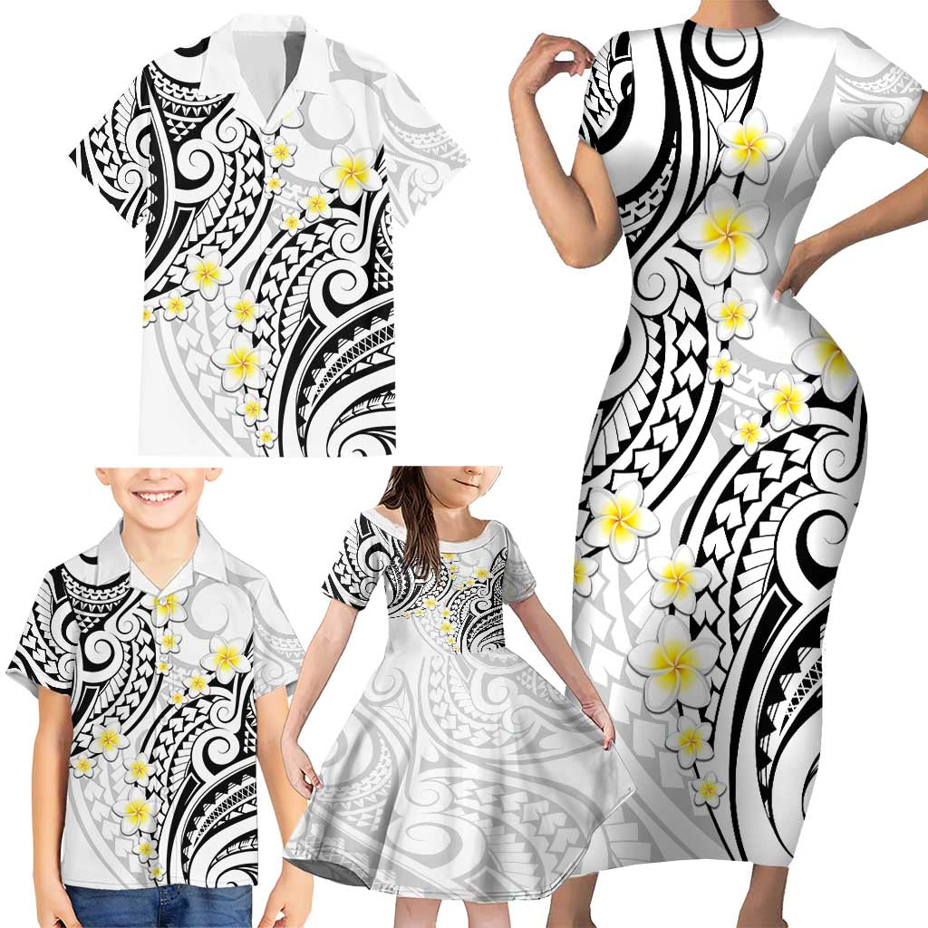 Plumeria With White Polynesian Tattoo Pattern Family Matching Short Sleeve Bodycon Dress and Hawaiian Shirt LT05 - Polynesian Pride
