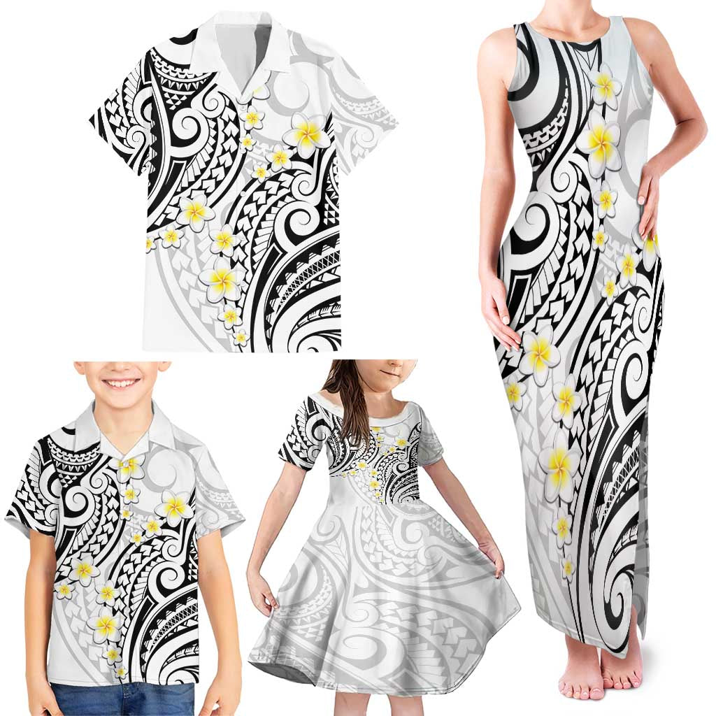 Plumeria With White Polynesian Tattoo Pattern Family Matching Tank Maxi Dress and Hawaiian Shirt LT05 - Polynesian Pride