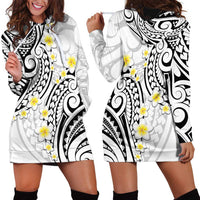 Plumeria With White Polynesian Tattoo Pattern Hoodie Dress