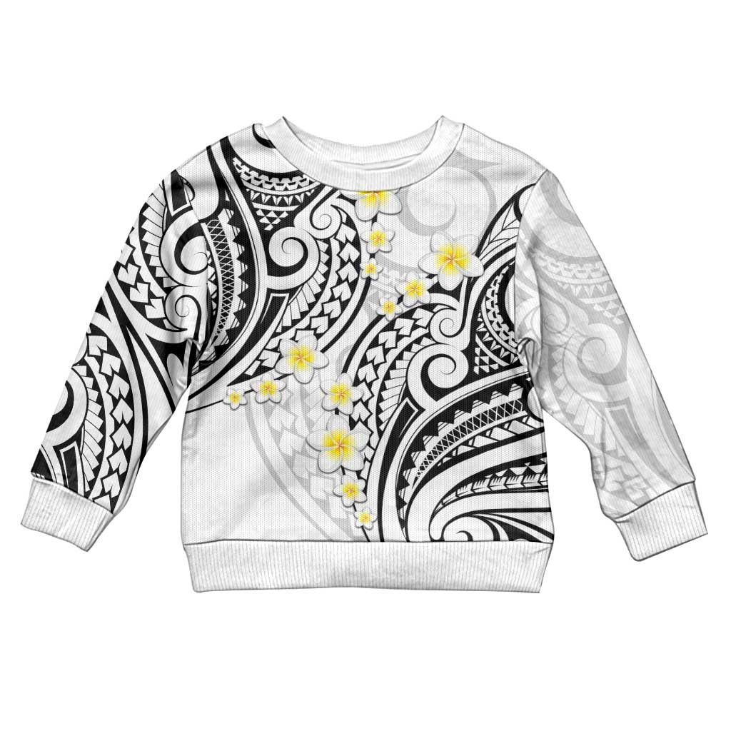 Plumeria With White Polynesian Tattoo Pattern Kid Ugly Christmas Sweater