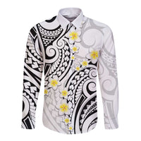 Plumeria With White Polynesian Tattoo Pattern Long Sleeve Button Shirt LT05 Unisex White - Polynesian Pride
