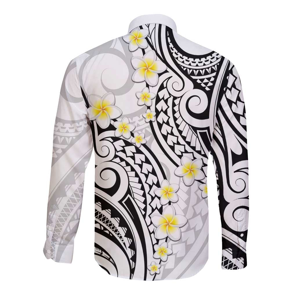 Plumeria With White Polynesian Tattoo Pattern Long Sleeve Button Shirt LT05 - Polynesian Pride