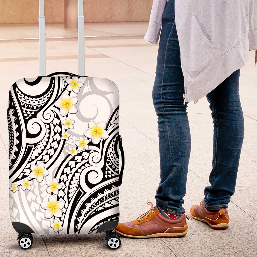 Plumeria With White Polynesian Tattoo Pattern Luggage Cover LT05 White - Polynesian Pride