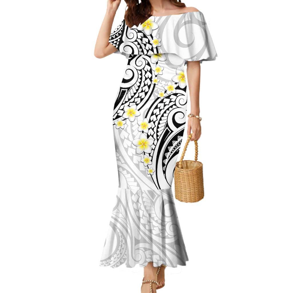Plumeria With White Polynesian Tattoo Pattern Mermaid Dress LT05 Women White - Polynesian Pride