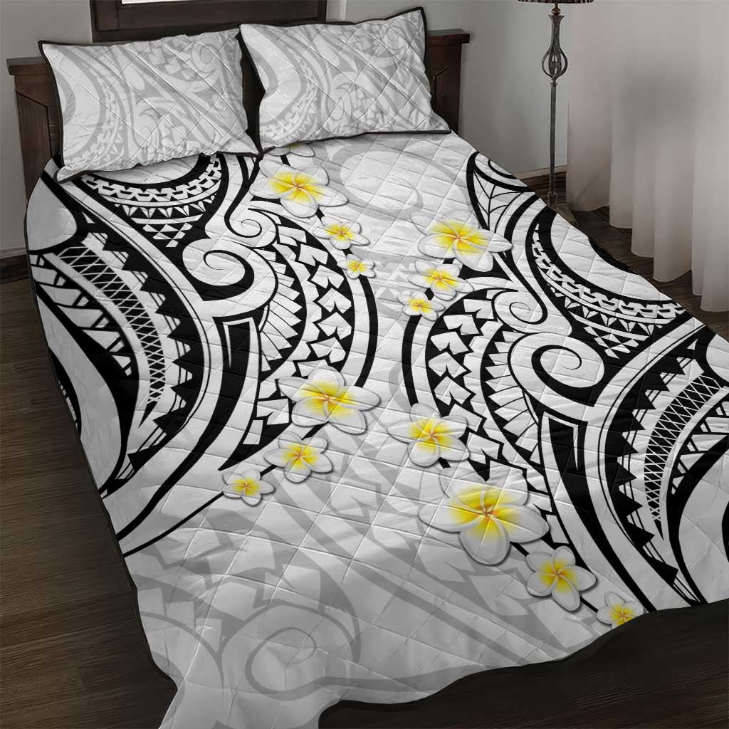 Plumeria With White Polynesian Tattoo Pattern Quilt Bed Set LT05 White - Polynesian Pride