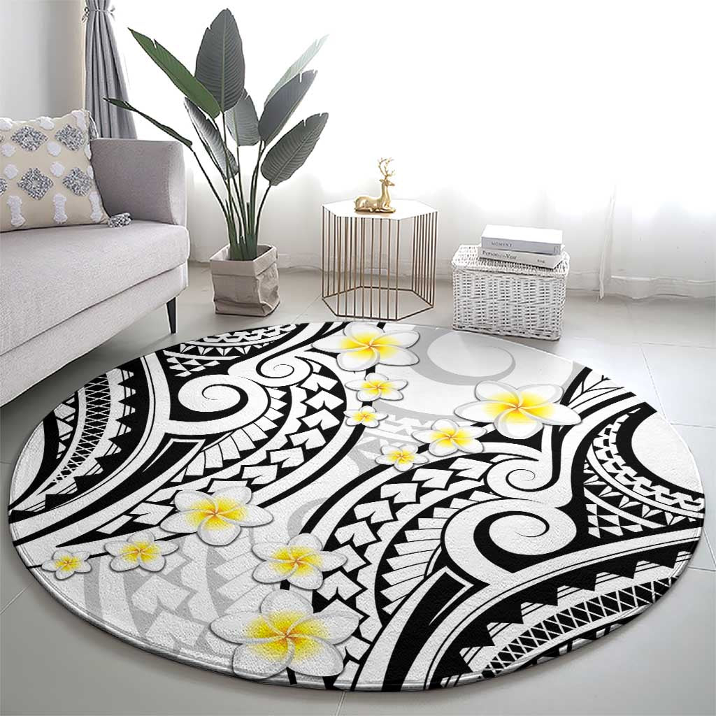 Plumeria With White Polynesian Tattoo Pattern Round Carpet LT05 - Polynesian Pride