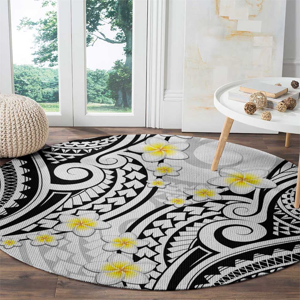 Plumeria With White Polynesian Tattoo Pattern Round Carpet LT05 - Polynesian Pride