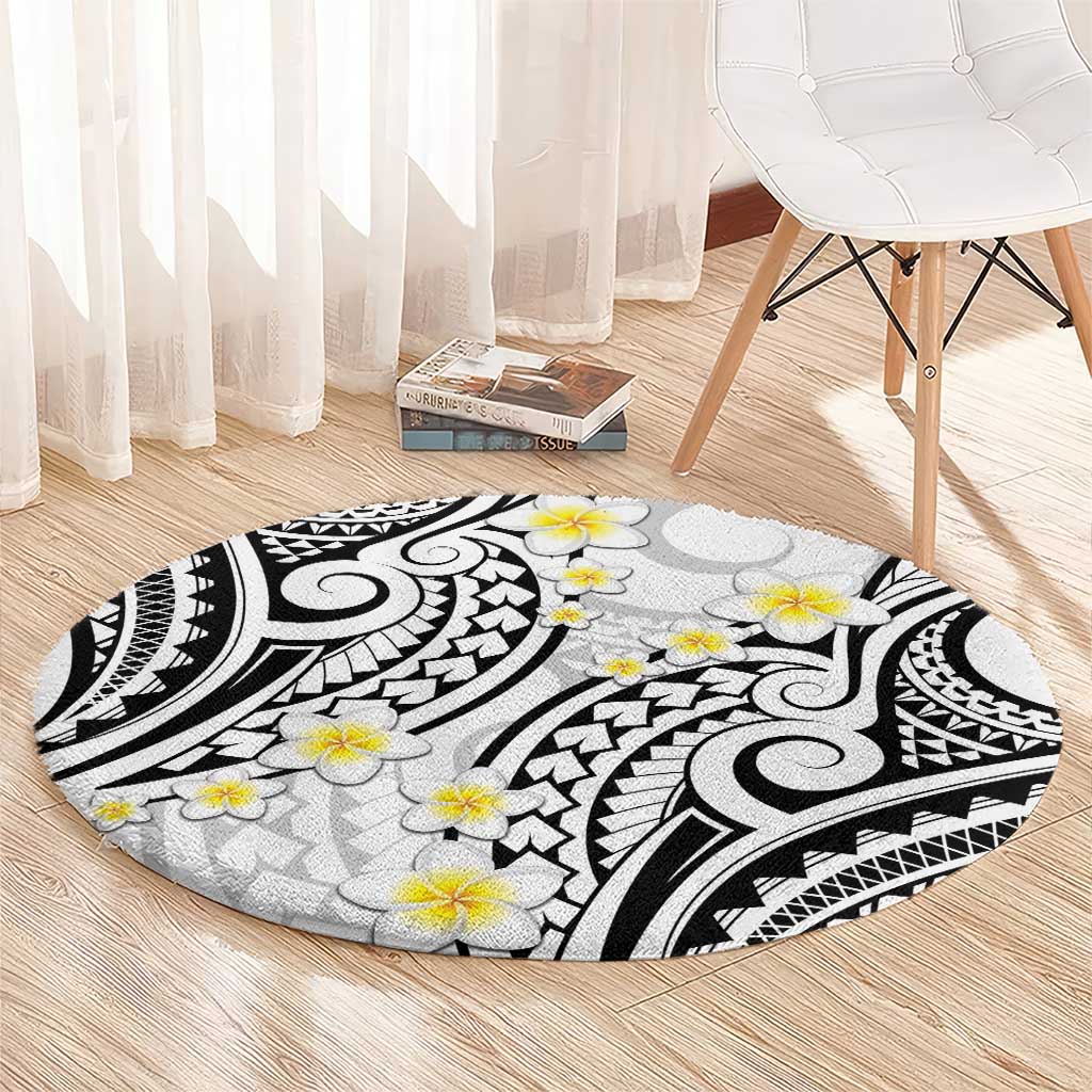 Plumeria With White Polynesian Tattoo Pattern Round Carpet LT05 - Polynesian Pride