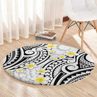 Plumeria With White Polynesian Tattoo Pattern Round Carpet LT05 - Polynesian Pride