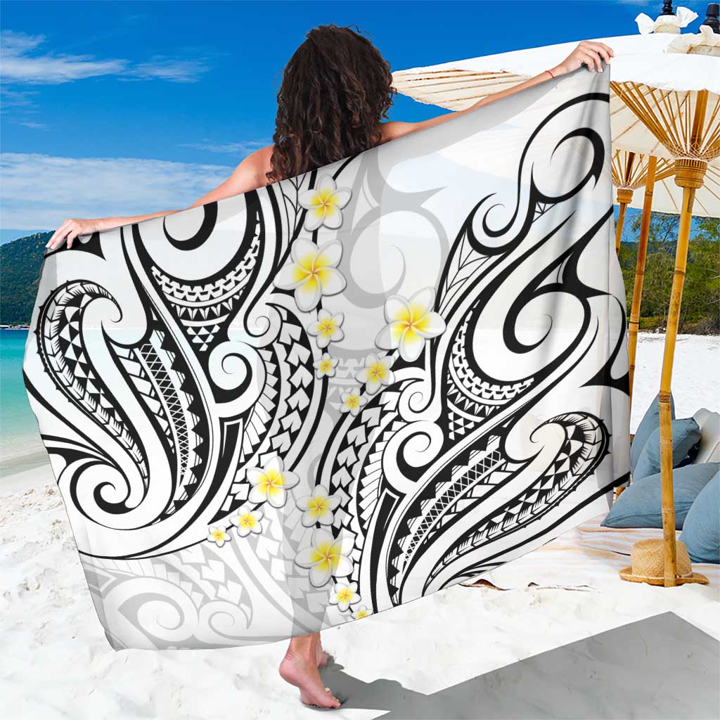 Plumeria With White Polynesian Tattoo Pattern Sarong LT05 One Size 44 x 66 inches White - Polynesian Pride
