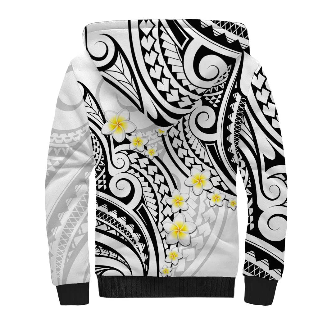 Plumeria With White Polynesian Tattoo Pattern Sherpa Hoodie