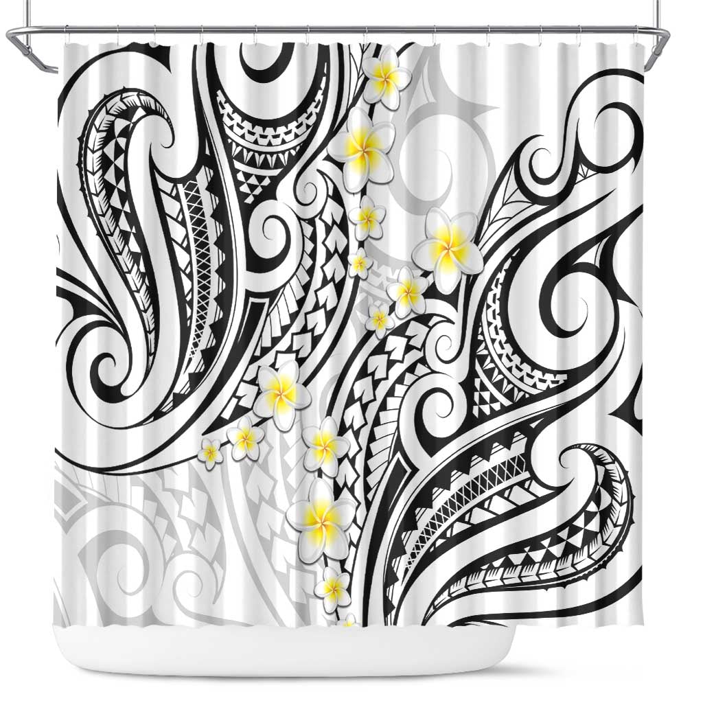 Plumeria With White Polynesian Tattoo Pattern Shower Curtain LT05 White - Polynesian Pride