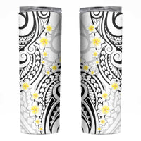 Plumeria With White Polynesian Tattoo Pattern Skinny Tumbler