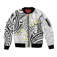 Plumeria With White Polynesian Tattoo Pattern Sleeve Zip Bomber Jacket