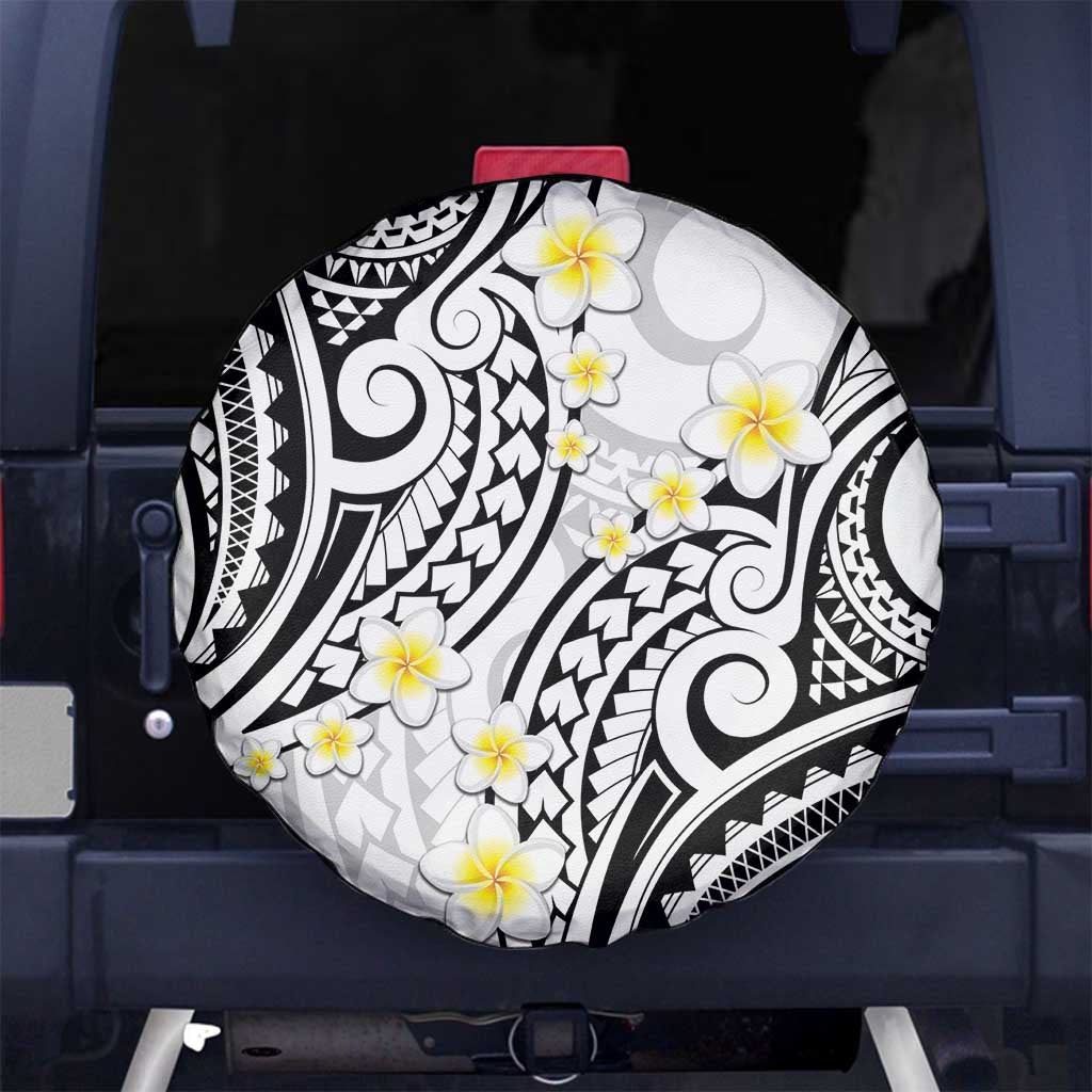 Plumeria With White Polynesian Tattoo Pattern Spare Tire Cover LT05 - Polynesian Pride