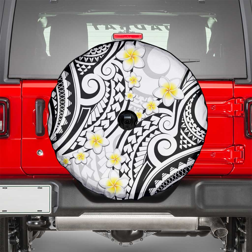 Plumeria With White Polynesian Tattoo Pattern Spare Tire Cover LT05 - Polynesian Pride