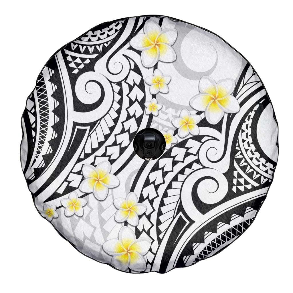 Plumeria With White Polynesian Tattoo Pattern Spare Tire Cover LT05 - Polynesian Pride