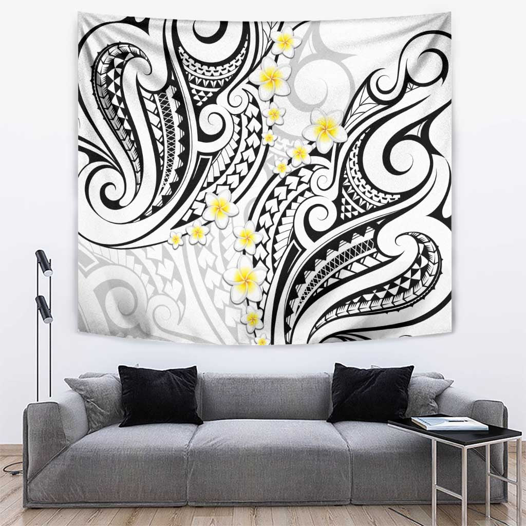 Plumeria With White Polynesian Tattoo Pattern Tapestry LT05 White - Polynesian Pride