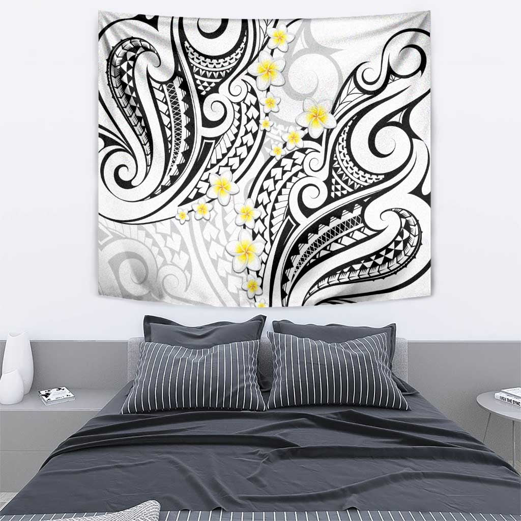 Plumeria With White Polynesian Tattoo Pattern Tapestry