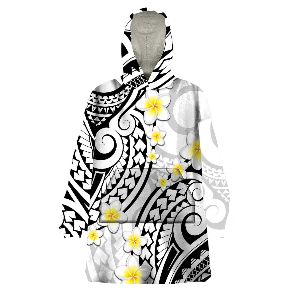 Plumeria With White Polynesian Tattoo Pattern Wearable Blanket Hoodie LT05 One Size White - Polynesian Pride