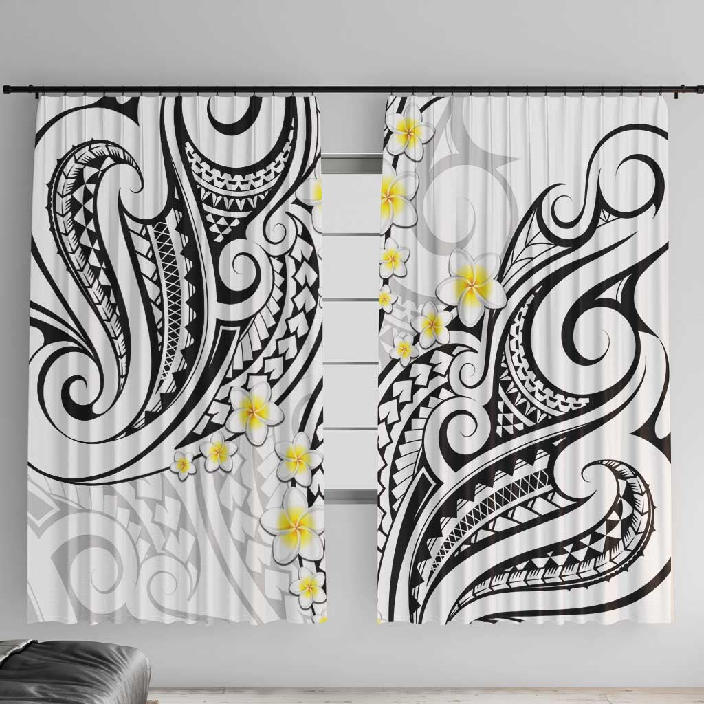 Plumeria With White Polynesian Tattoo Pattern Window Curtain LT05 With Hooks White - Polynesian Pride