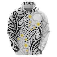 Plumeria With White Polynesian Tattoo Pattern Zip Hoodie LT05 - Polynesian Pride