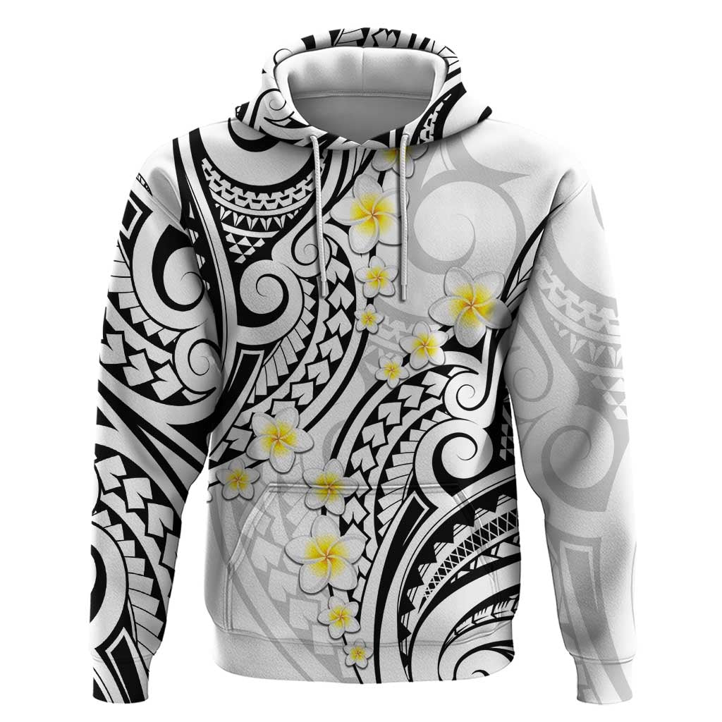 Plumeria With White Polynesian Tattoo Pattern Zip Hoodie LT05 Pullover Hoodie White - Polynesian Pride