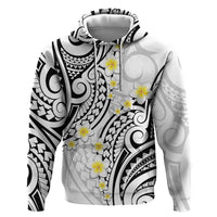 Plumeria With White Polynesian Tattoo Pattern Zip Hoodie LT05 Pullover Hoodie White - Polynesian Pride