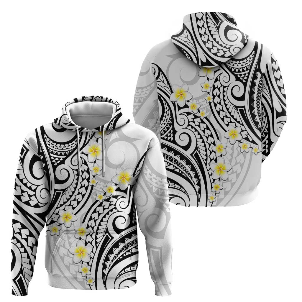 Plumeria With White Polynesian Tattoo Pattern Zip Hoodie LT05 - Polynesian Pride