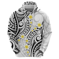 Plumeria With White Polynesian Tattoo Pattern Zip Hoodie LT05 - Polynesian Pride