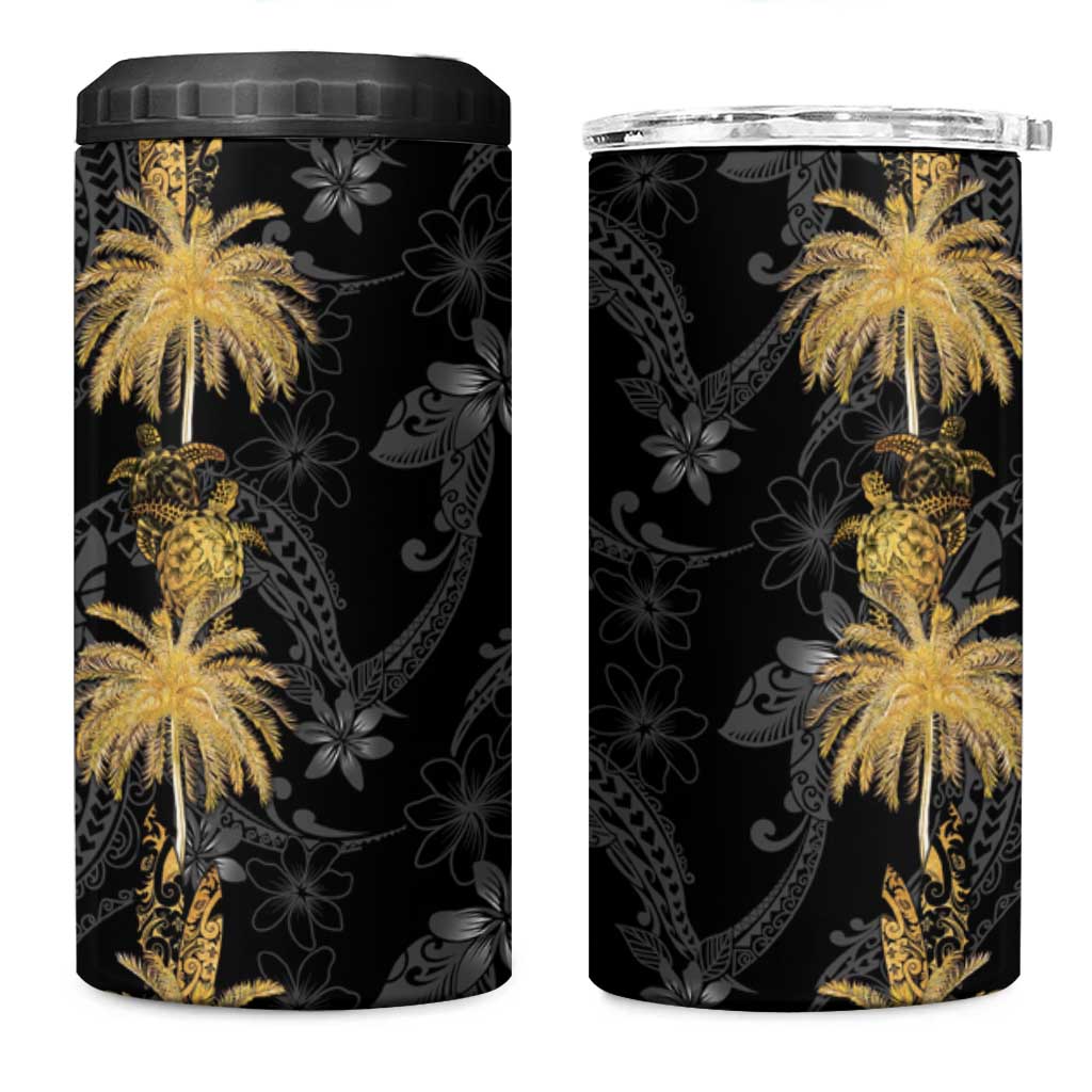 Hawaiian Honu And Surfboards 4 in 1 Can Cooler Tumbler Gold Style - Polynesian Pride