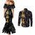 Hawaiian Honu And Surfboards Couples Matching Mermaid Dress and Long Sleeve Button Shirt Gold Style - Polynesian Pride