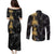 Hawaiian Honu And Surfboards Couples Matching Puletasi and Long Sleeve Button Shirt Gold Style - Polynesian Pride