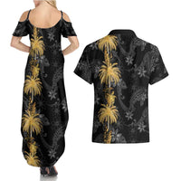 Hawaiian Honu And Surfboards Couples Matching Summer Maxi Dress and Hawaiian Shirt Gold Style - Polynesian Pride