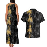 Hawaiian Honu And Surfboards Couples Matching Tank Maxi Dress and Hawaiian Shirt Gold Style - Polynesian Pride