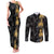 Hawaiian Honu And Surfboards Couples Matching Tank Maxi Dress and Long Sleeve Button Shirt Gold Style - Polynesian Pride