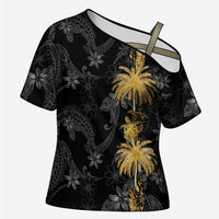 Hawaiian Honu And Surfboards Cross Shoulder Shirt Gold Style LT05 Female Gold - Polynesian Pride