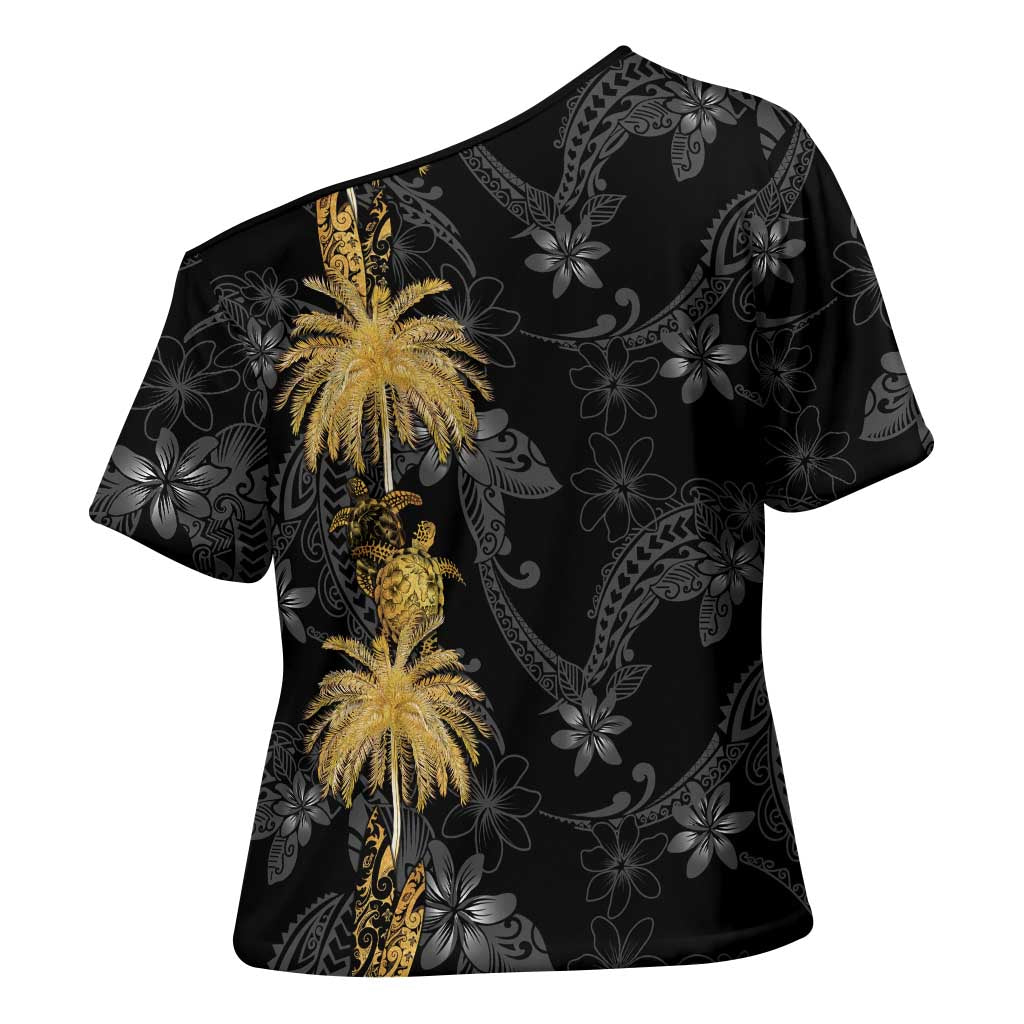 Hawaiian Honu And Surfboards Cross Shoulder Shirt Gold Style LT05 - Polynesian Pride