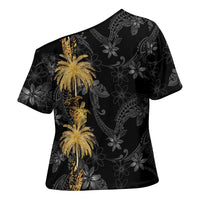 Hawaiian Honu And Surfboards Cross Shoulder Shirt Gold Style LT05 - Polynesian Pride