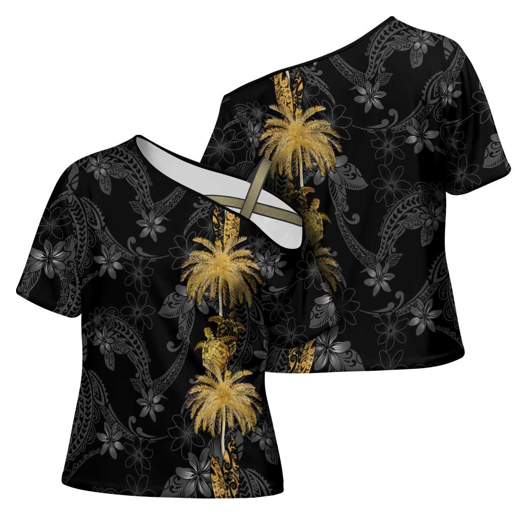 Hawaiian Honu And Surfboards Cross Shoulder Shirt Gold Style LT05 - Polynesian Pride