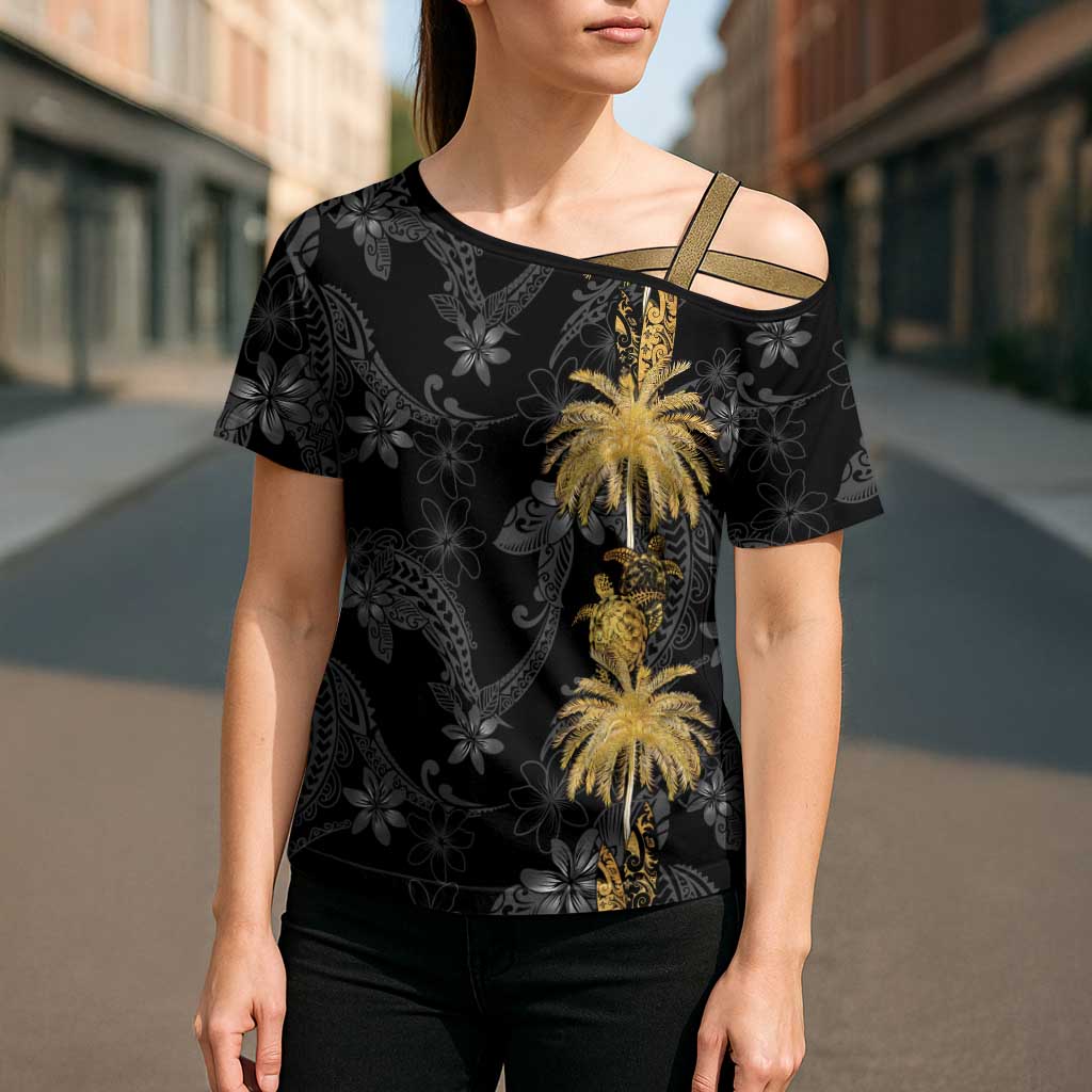 Hawaiian Honu And Surfboards Cross Shoulder Shirt Gold Style LT05 - Polynesian Pride
