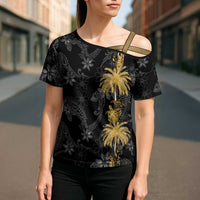 Hawaiian Honu And Surfboards Cross Shoulder Shirt Gold Style LT05 - Polynesian Pride