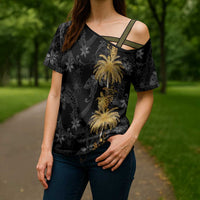 Hawaiian Honu And Surfboards Cross Shoulder Shirt Gold Style LT05 - Polynesian Pride