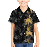Hawaiian Honu And Surfboards Family Matching Mermaid Dress and Hawaiian Shirt Gold Style - Polynesian Pride
