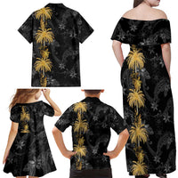 Hawaiian Honu And Surfboards Family Matching Off Shoulder Maxi Dress and Hawaiian Shirt Gold Style - Polynesian Pride