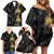 Hawaiian Honu And Surfboards Family Matching Off Shoulder Short Dress and Hawaiian Shirt Gold Style - Polynesian Pride