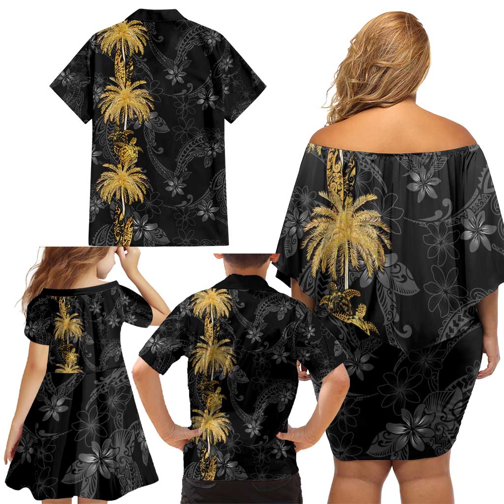 Hawaiian Honu And Surfboards Family Matching Off Shoulder Short Dress and Hawaiian Shirt Gold Style - Polynesian Pride