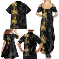 Hawaiian Honu And Surfboards Family Matching Summer Maxi Dress and Hawaiian Shirt Gold Style - Polynesian Pride